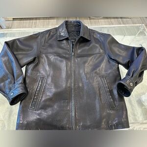 Axcess Luxury Mens Black Genuine Leather Jacket Sz M Zip Up With Deep Pockets